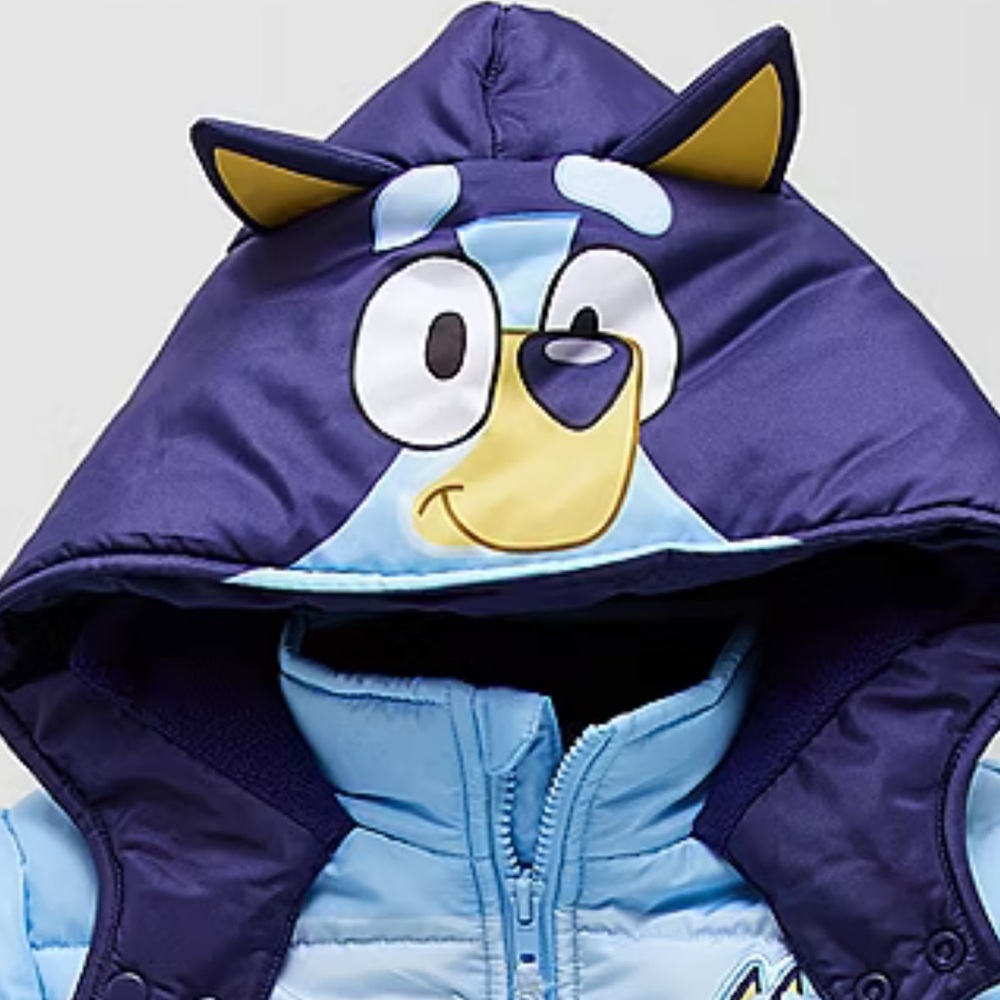 Bluey Kids Puffer Jacket - Light Blue - Picture 2 of 3